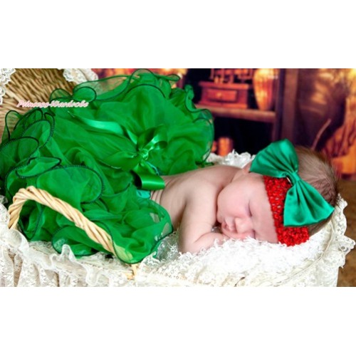 Xmas Kelly Green Flower Petal Newborn Baby Pettiskirt With Kelly Green Bow N172 
